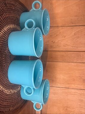 Vintage Fiesta Turquoise Ring Handle Mugs-Set of 4, Mint Unused (88-92) HLC
